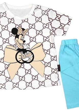 Комплект для девочки футболка и лосины принт mini mouse gucci 74-80 голубой