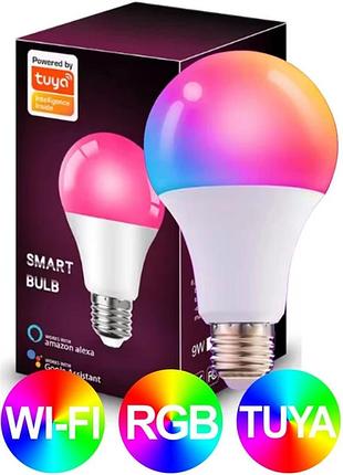 Умная лампочка wifi tuya smart led e27 (2700-6500k, 10w, приложение, rgb)