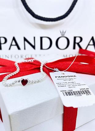 Срібний браслет пандора pandora 590041c02 сяйне паве серце червоне тенісне срібло s925 ale нове