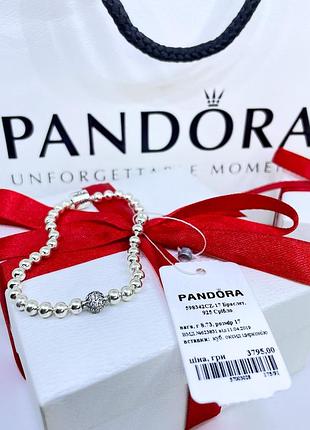 Серебряный браслет пандора pandora 598342cz бисер с паве шар сфера с камнями серебро проба s925 ale новое новое, 925, 21