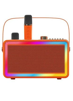Портативная bluetooth караоке система sdrd sp500 на два беспроводных микрофона со стерео звуком сменой голоса и led подсветкой