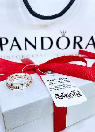 Серебряное кольцо пандора pandora 182773c01 двуцветная с паве серебро розовое золото s925 ale новое с биркой новое, 925, 16