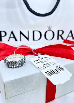 Серебряное кольцо пандора pandora 192634c01 три ряда паве с камнями дорожка серебро s925 ale новое с биркой новое, 925, 16