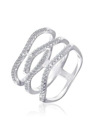 Серебряное кольцо с фианитами, размер 15,0, вес: 4.2 г