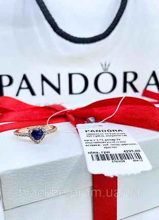 Серебряное кольцо пандора pandora 188421c01 искренние чувства синее сердце серебро ale met золото новое 925, 19, новое