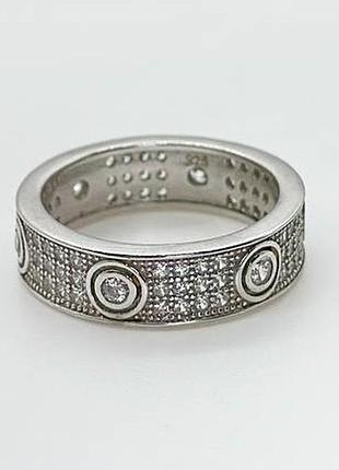Серебряное кольцо в стиле "cartier" с фианитами, размер 15,5, вес: 3.6 г