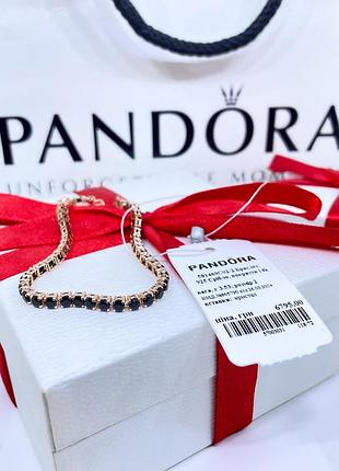 Срібний браслет пандора pandora 581469c02 тенісний теніска чорна срібло рожеве золото ale met нове