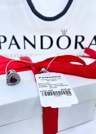 Срібний шарм підвіска намистина пандора pandora 799218c02 сяйне рельєфне серце червоне срібло s925 ale