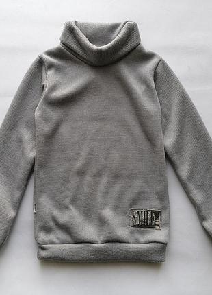 Светр для дівчинки, з високим горлом, в'язаний, світло сірий, smiletime pretty 140