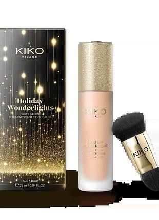 Сияющий тональний крем - консилер kiko milano holiday wonderlights silky glow foundation & concealer 28 мл 02 porcelain