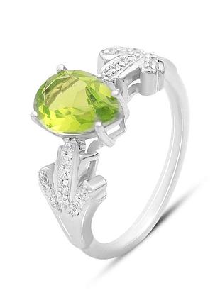 Серебряное кольцо высокогокачества с хризолітом 4.177ct, фианитами, вес изделия 3,43 гр (2150305) 17 размер 3.24, 17.5