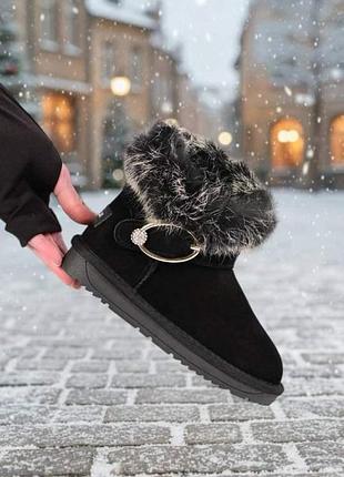 Угги детские hengji натуральная замша и мех 28 черные (1911в)