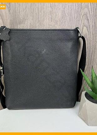 Кожаная мужская сумка планшетка черная armani барсетка на плечо для документов и телефона