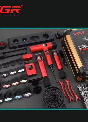 Набор vgr steplerss rpo 4 in 1 red, машинка для стрижки, триммер, электробритва, фен top shop ua_