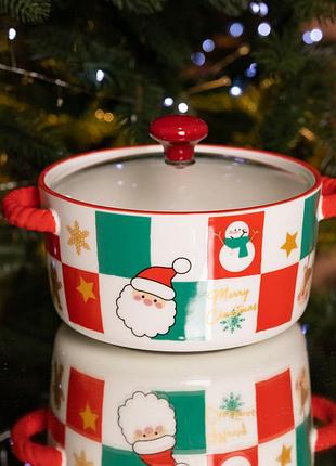 Ступница фарфоровая christmas новогодняя 800 (мл) с крышкой yiwu fm-cs-9c