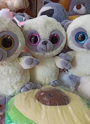 М'яка іграшка велика лемур юху з великими очима 3 кольори, 30 см, великий хвіст 27 см