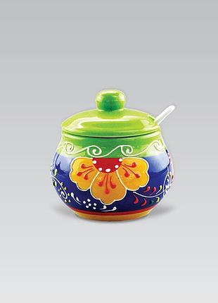 Сахарница с ложкой керамическая maestro mr-20007-09 банка для сыпучих продуктов банка для хранения сахара