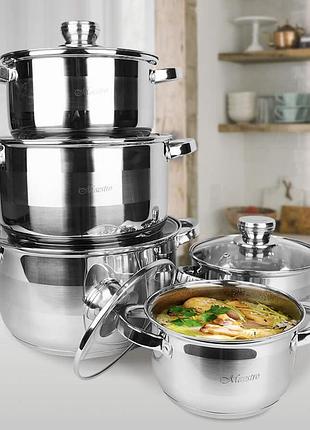 Набор кастрюль из нержавеющей стали 10 предметов maestro mr-2220-10 набор кухонной посуды с толстым дном