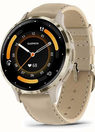Gps смарт-часы garmin venu 3s, fr. gray + soft gold, leather