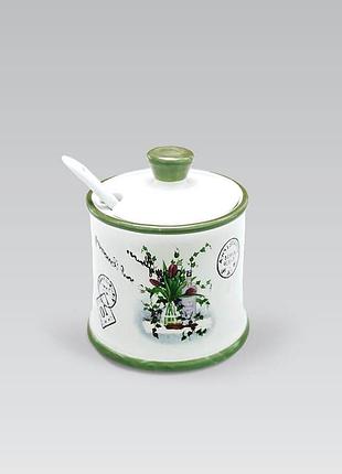 Сахарница с ложкой керамическая maestro mr-20065-09 банка для сыпучих продуктов банка для хранения сахара