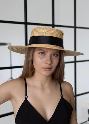 Канотьє капелюшок солом'яний з полями 10 см d.hats з чорною стрічкою
