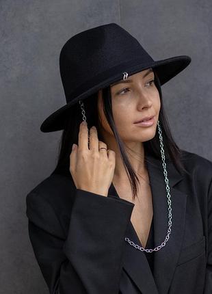Капелюх федора жіночий з cеребро ланцюгом d.hats колір чорний
