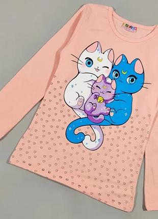 Детская кофта на девочку с котиками размеры 122-128