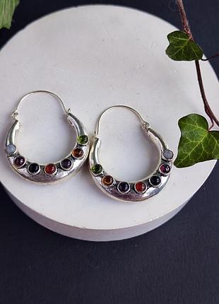 Серьги кольца 7 чакр. амулети 7 чакр. шарики из 7 чакр. серьги с натуральными камнями. индия.