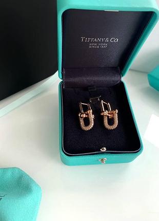 Tiffany hardwear сережки рожеве золото (покриття) у розкішному подарунковому пакованні