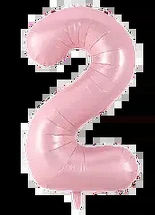 Фольгированная цифра 2 розовая, 30" (76 см)