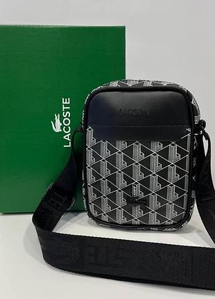 Чоловіча сумка брендова lacoste чорна якісна барсетка через плече для чоловіків в подарунковій коробці лакосте