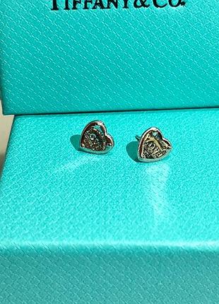 Сережки сердечки тіффані срібло 925 гравірування tiffany