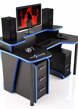 Геймерський стіл cnc mebli серія comfort з надстройкою та ящиками gt14n black-blue ширина 120 см