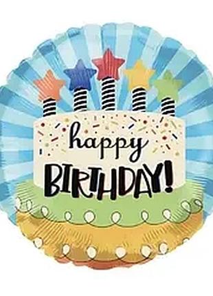 Фольгированный шар круг 18" happy birthday – торт со звёздами 🎂⭐