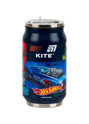Термокружка kite 350 мл hot wheels с трубочкой (hw25-1263)