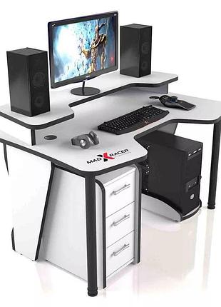 Геймерський стіл cnc mebli серія comfort з надстройкою та ящиками gt14n white-black ширина 120 см