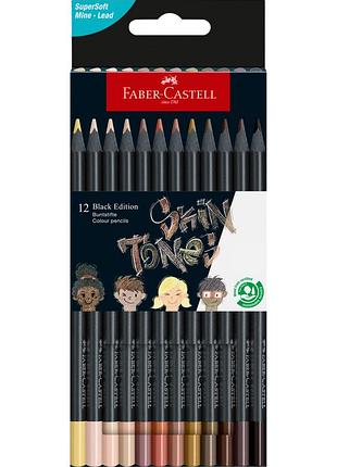 Набор карандашей 12 цв. faber castel трехгранные черное дерево телесные (116414)