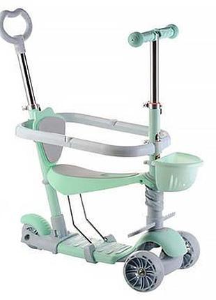 Дитячий самокат триколісний children's scooter з батьківською ручкою та бортиком зелений top shop ua_