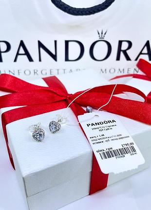 Срібні сережки пандора pandora 298427c01 щирі почуття серце з камінням срібло проба s925 ale нове