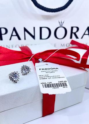 Срібні сережки пандора pandora 293097c01 сяйливе серце з ореолом із камінням срібло проба s925 ale нове