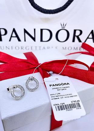 Срібні сережки пандора pandora 299486c01 кільця з паве та логотипом коло срібло проба s925 ale нове