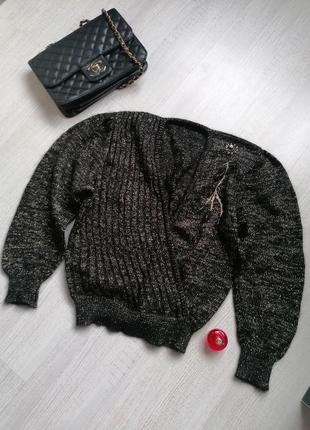 🌹шерстяной объёмный джемпер в стиле jil sander 🌹фактурный вязаный свитер с запахом1 фото