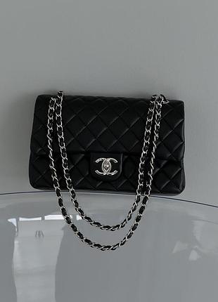 Жіноча сумка chanel classic double flap bag premium чорний срібло