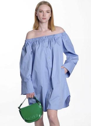 Блакитна сукня-сорочка stine goya amanuel off shoulder long sleeve organic cotton shirt