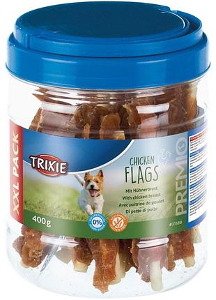 Лакомство для собак trixie premio chicken flags из курицы и кожи без сахара для чистки зубов 400г банка