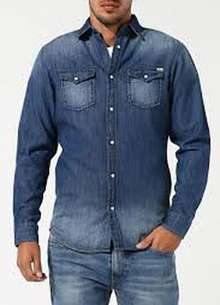 Рубашка унисекс джинсовая размер 48-50 с длинным рукавом jack & jones