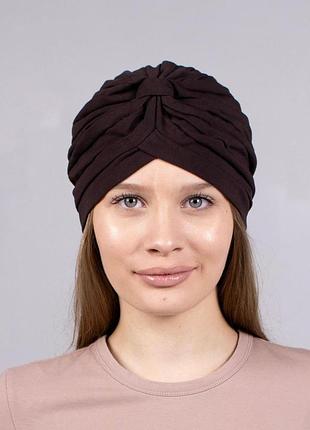 Шапка чалма тюрбан жіноча літня зі стрейч бавовни d.hats коричневий