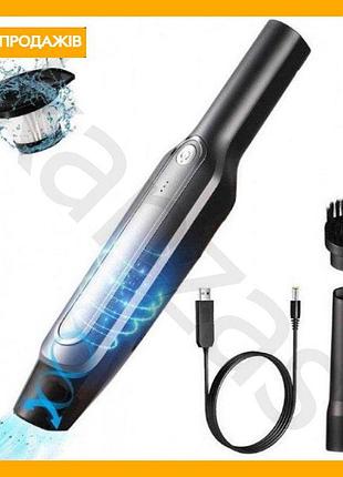 Аккумуляторный автомобильный пылесос vacuum cleaner портативный черный с серым для уборки авто и дома
