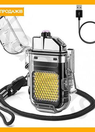 Електроімпульсна запальничка arc lighter дугова usb з ліхтариком чорна для куріння та освітлення