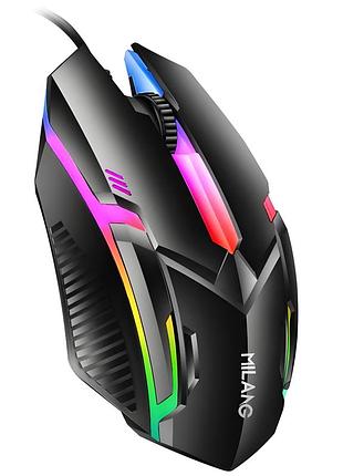 Комп'ютерна миша провідна milang m3 usb з rgb підсвічуванням. чорна